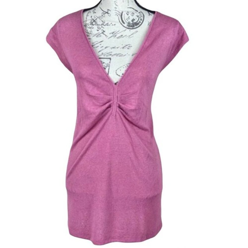 Bobeau Ruched V-Neck Cap Sleeve Shirt
